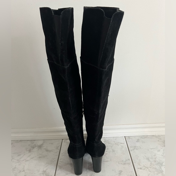 Aldo black genuine suede over knee boots block heel - Picture 3 of 6